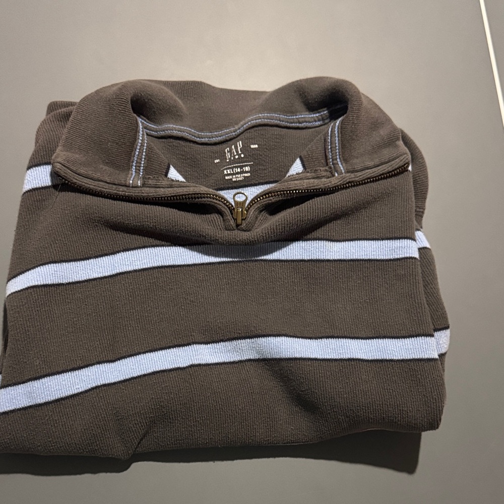 GAP Grey Half-Zip Pullover with Light Blue Stripes